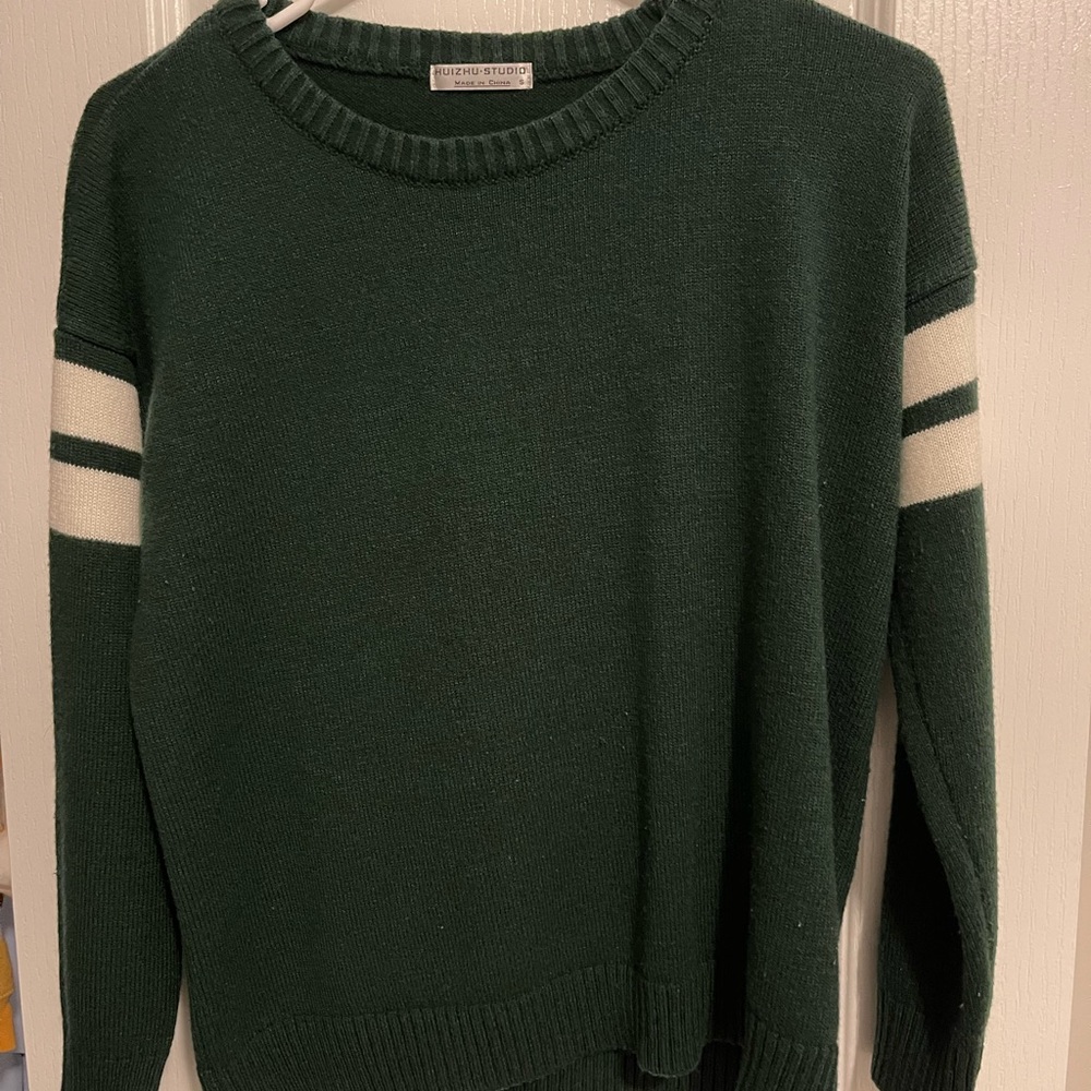 Green Sweater with White Stripes
